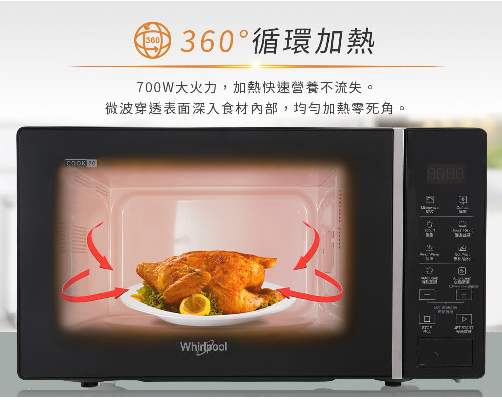 微波穿透表面深入食材内部,均匀加热零死角。