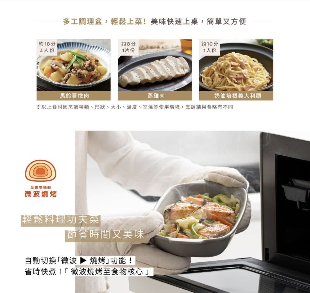以上食材因烹调种类、形状、大小、温度、室温等使用环境,烹调结果会略有不同