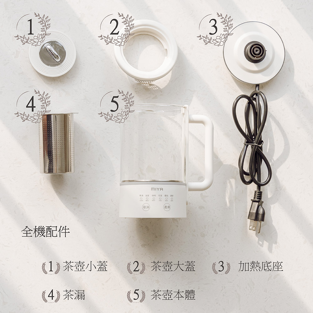 2 茶壶大盖 3 加热底座