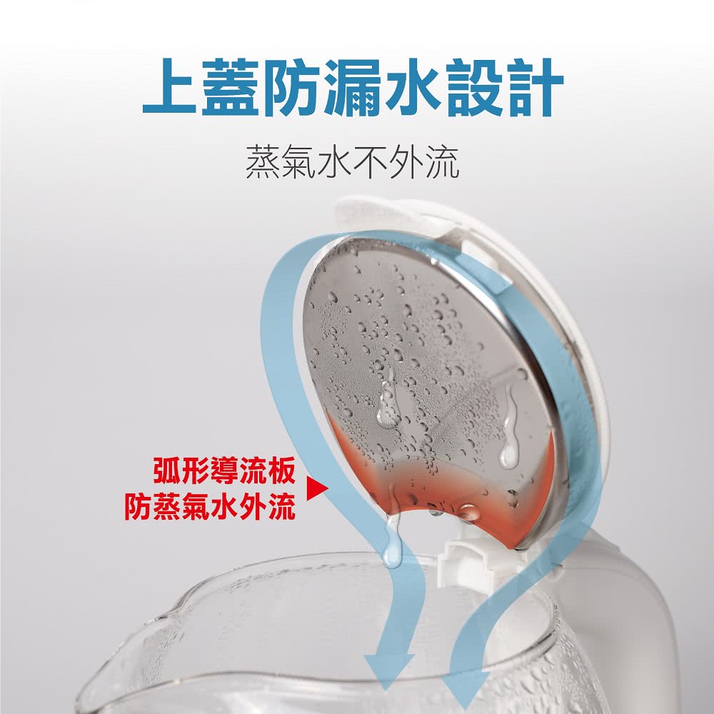 上盖防漏水设计 蒸气水不外流 弧形导流板 防蒸气水外流 