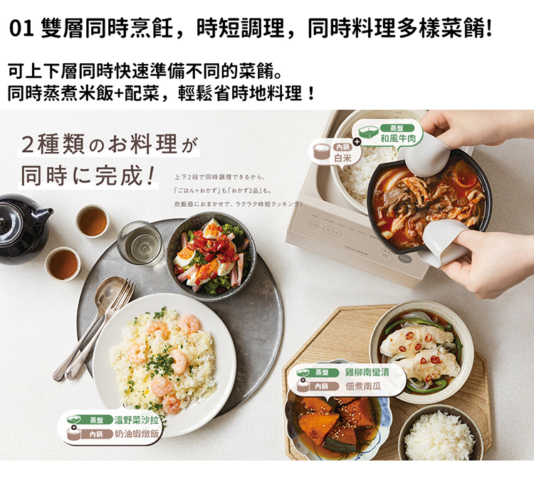 01 双层同时烹饪,时短调理,同时料理多样菜肴