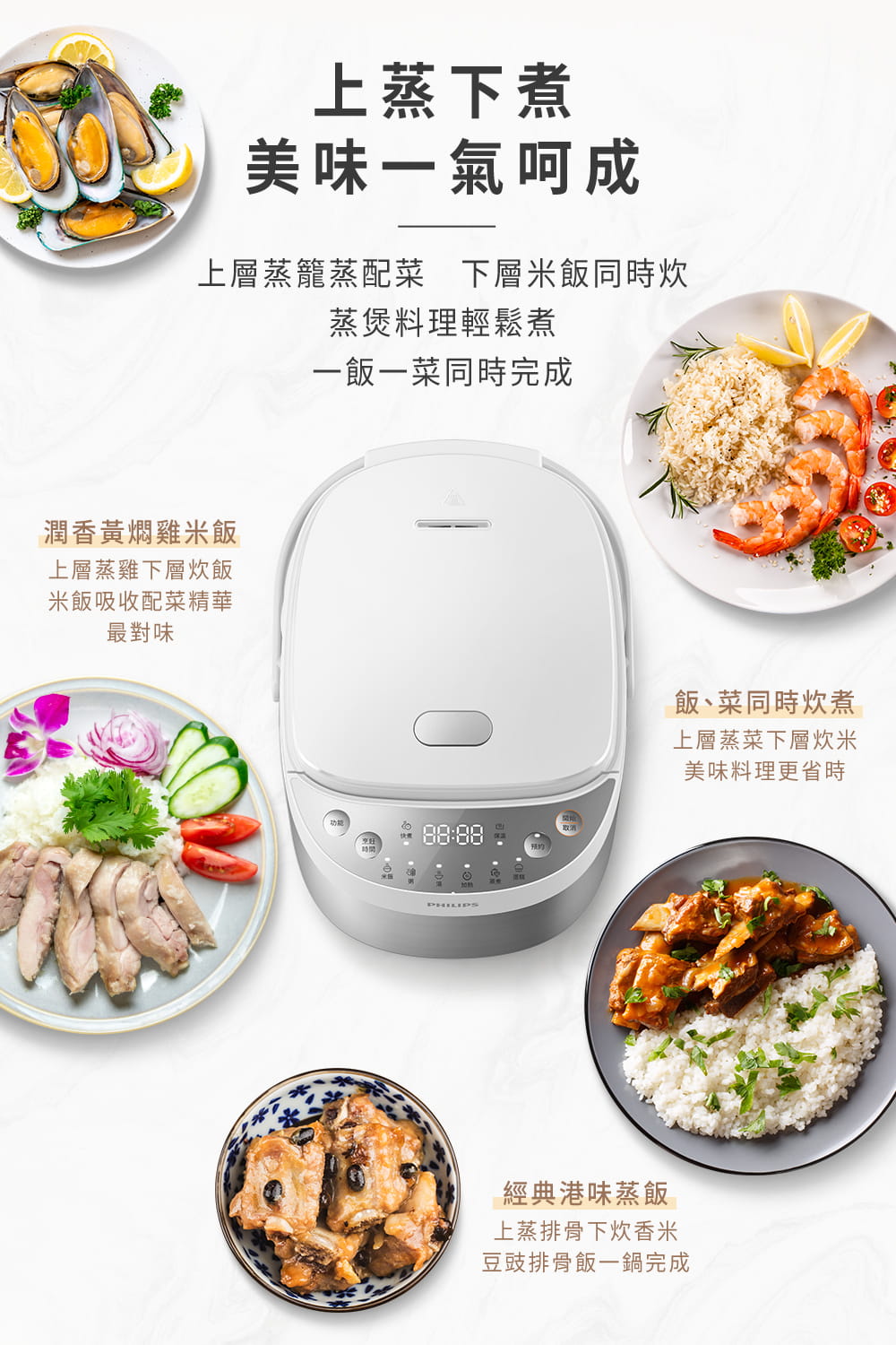 上层蒸笼蒸配菜 下层米饭同时炊