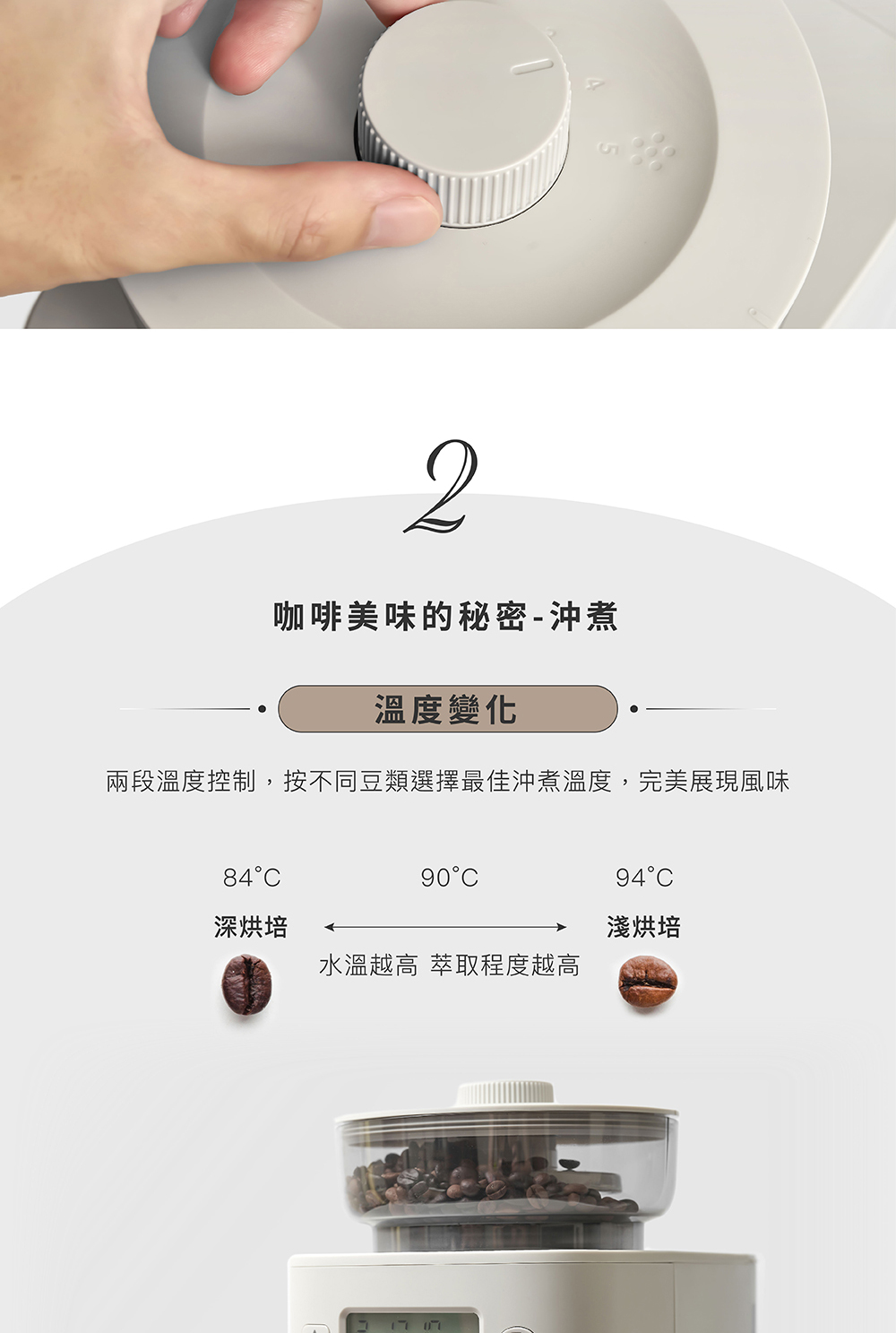 两段温度控制,按不同豆类选择最佳冲煮温度,完美展现风味