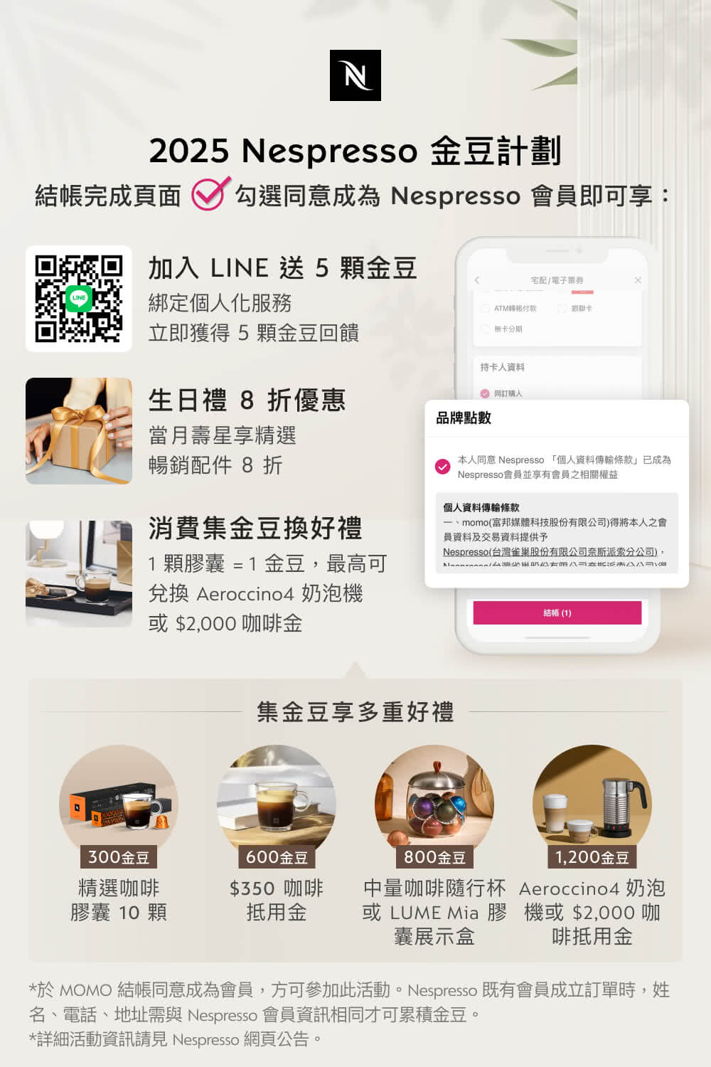 于 MOMO 结帐同意成为会员,方可参加此活动。Nespresso 既有会员成立订单时,姓