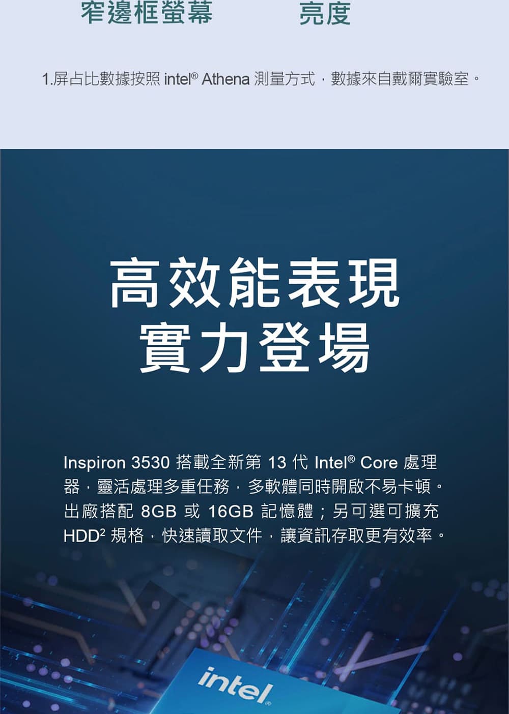 1.屏占比数据按照 intel Athena 测量方式,数据来自戴尔实验室。