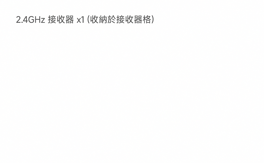 2.4GHz 接收器 x1收纳于接收器格 