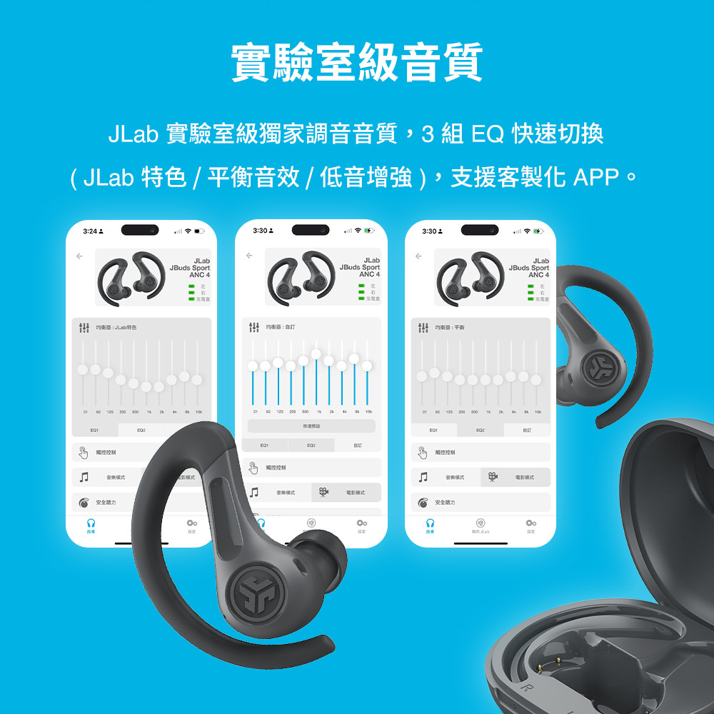 JLab 特色  平衡音效低音增强,支援客制化 APP。
