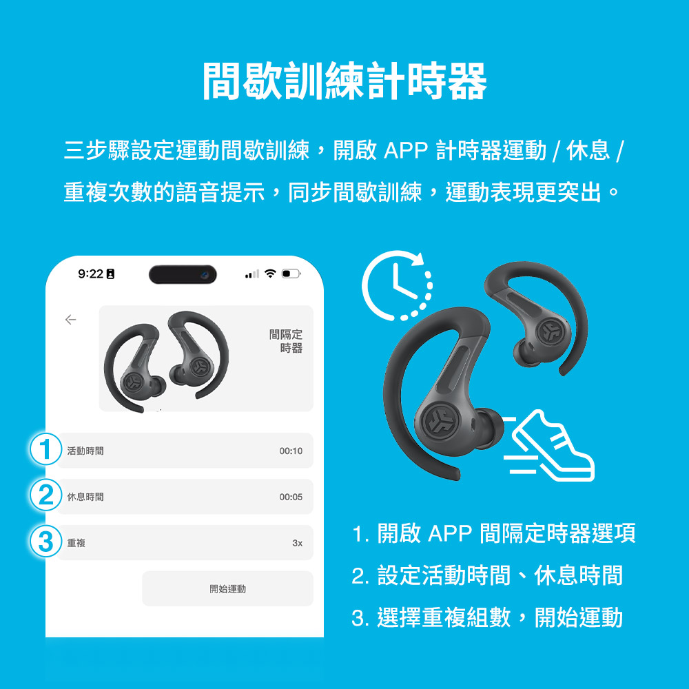 三步骤设定运动间歇训练,开启 APP 计时器运动  休息